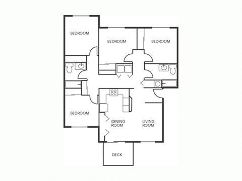 Floor plan for 4 beds, 2 baths, 1398 sqft
